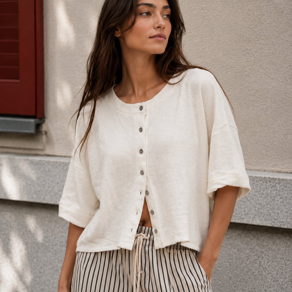Relaxed Linen Blend Button Front Cardigan