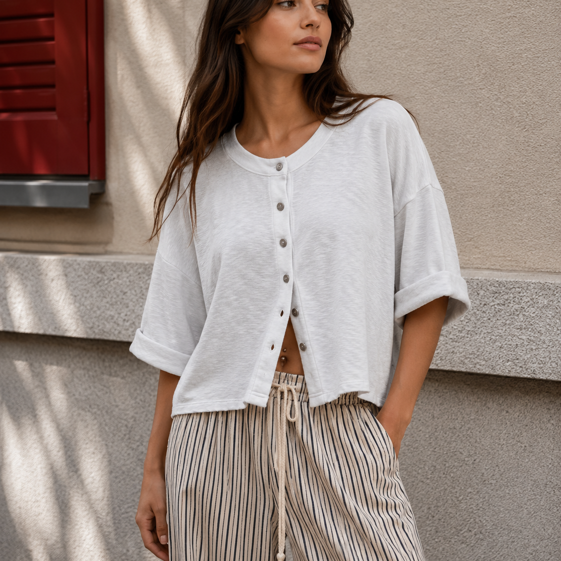 Relaxed Linen Blend Button Front Cardigan