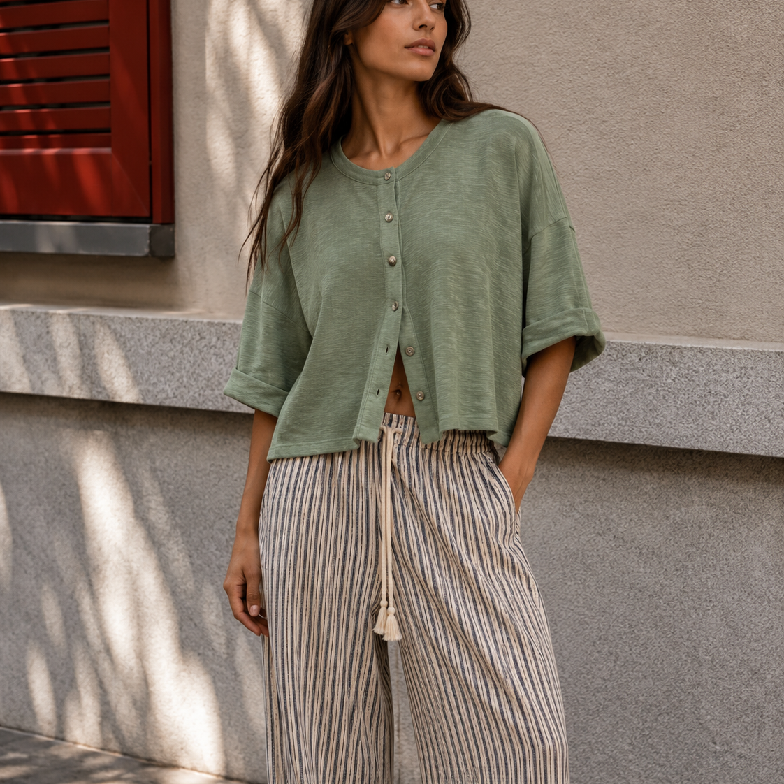 Relaxed Linen Blend Button Front Cardigan