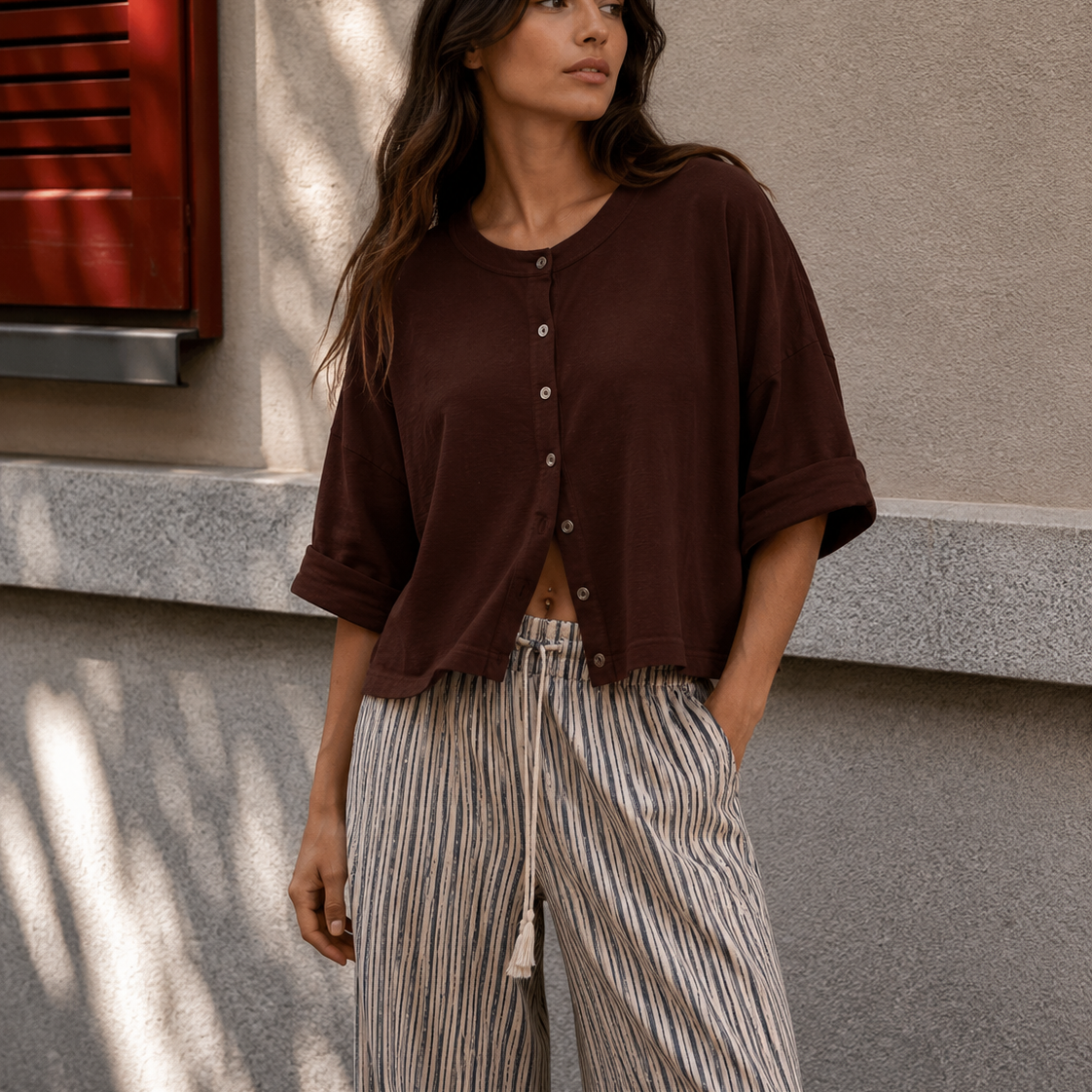 Relaxed Linen Blend Button Front Cardigan
