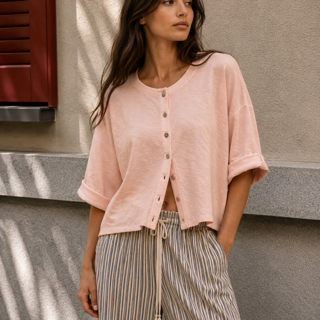 Relaxed Linen Blend Button Front Cardigan
