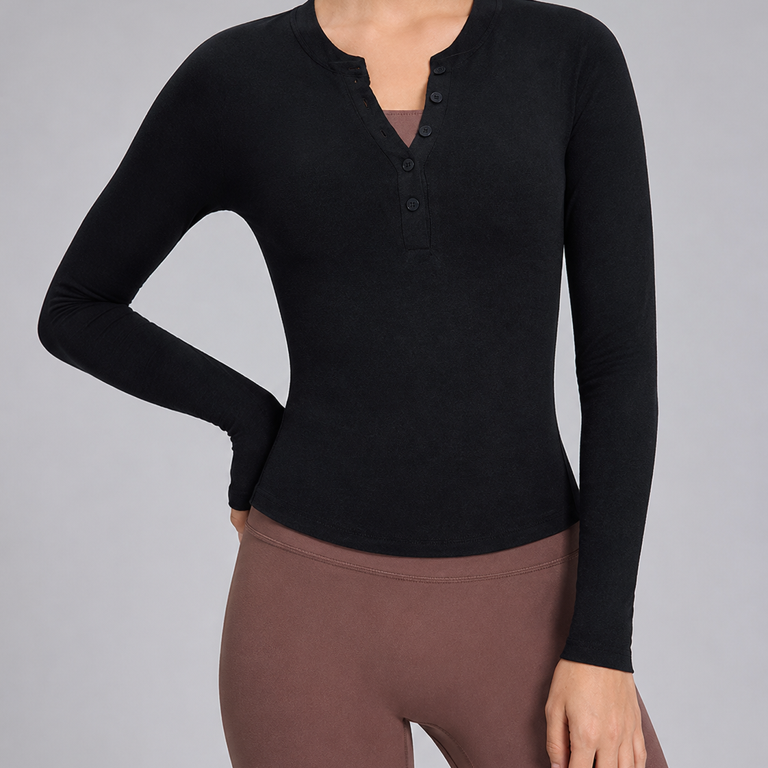 LuxeEase Ribbed Henley Modal Top