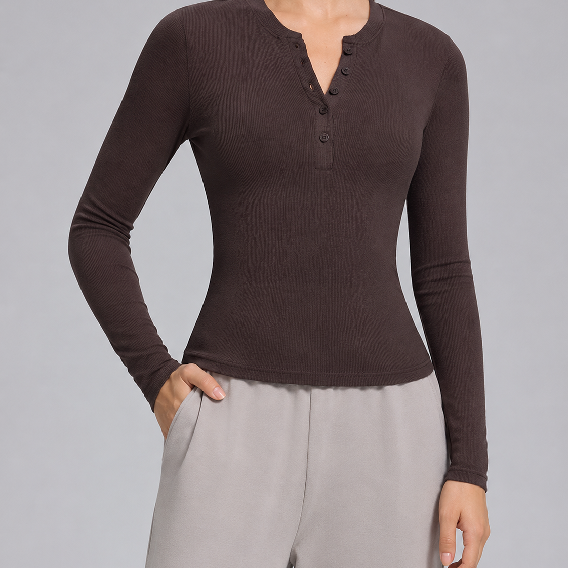 LuxeEase Ribbed Henley Modal Top