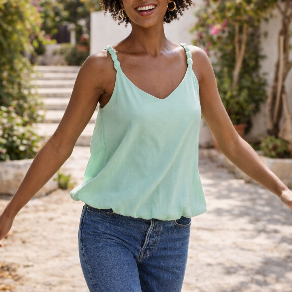 Bubble Hem Strap Accent Tank Top