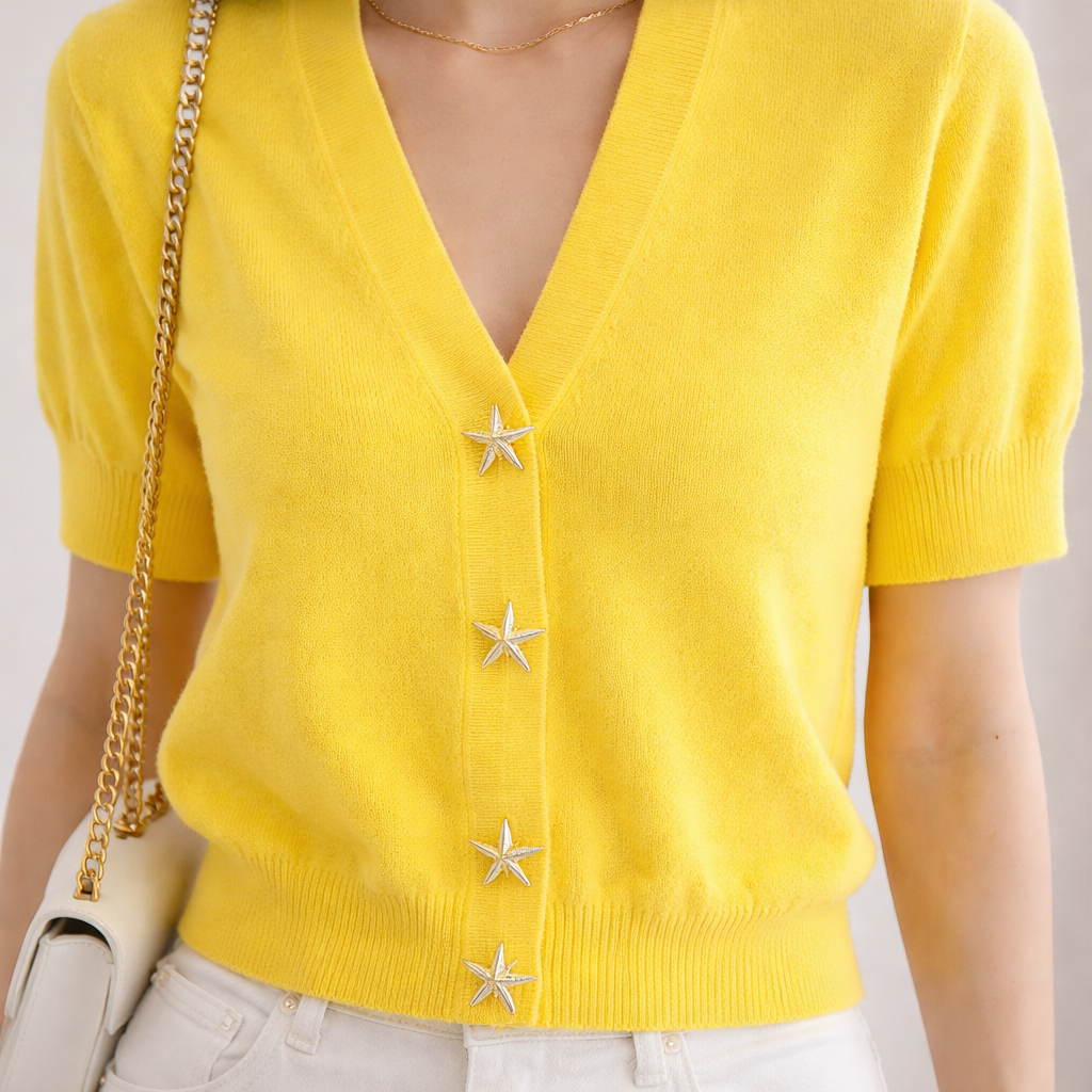 V-Neck Button Front Sweater Top