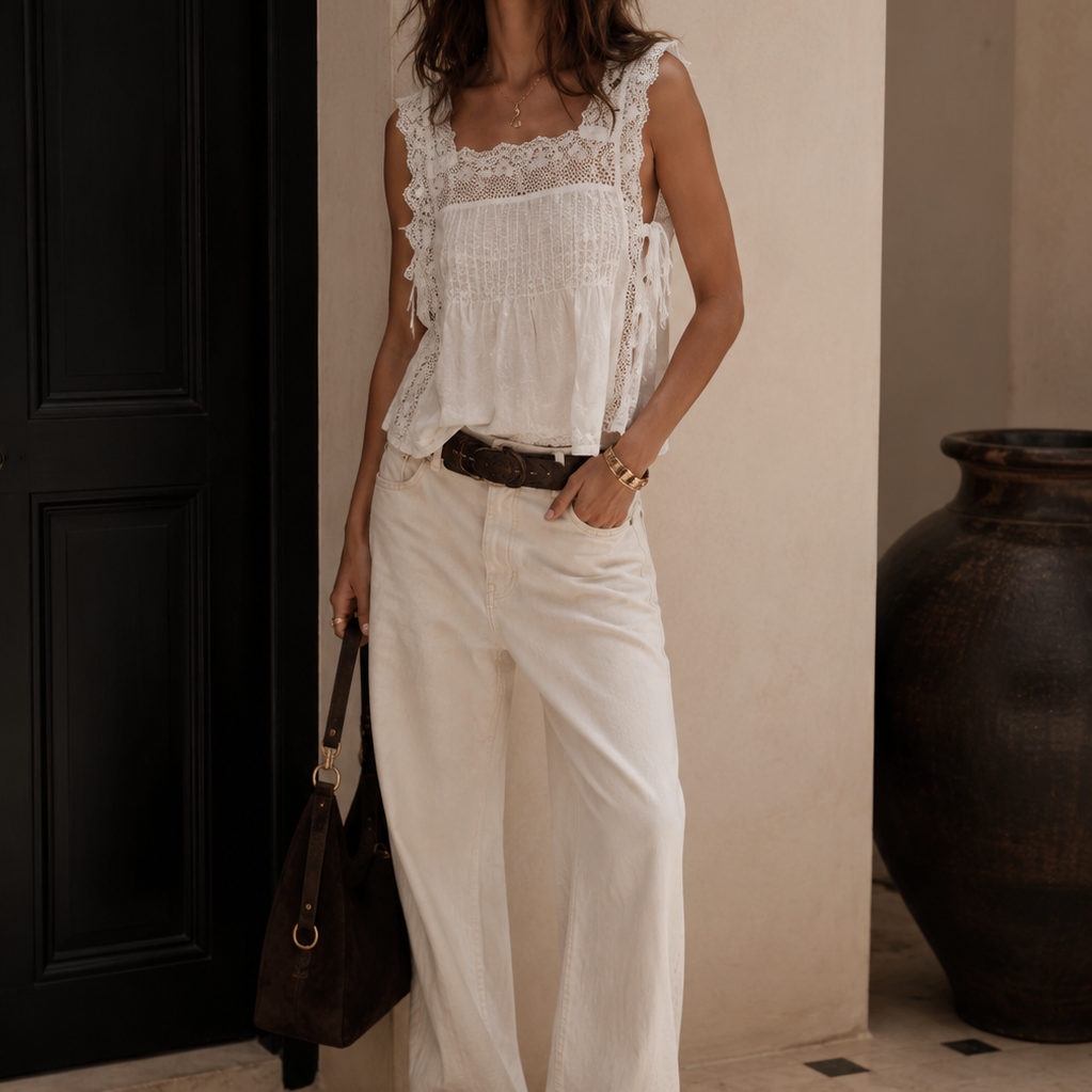 Smocked Eyelet Tank Top