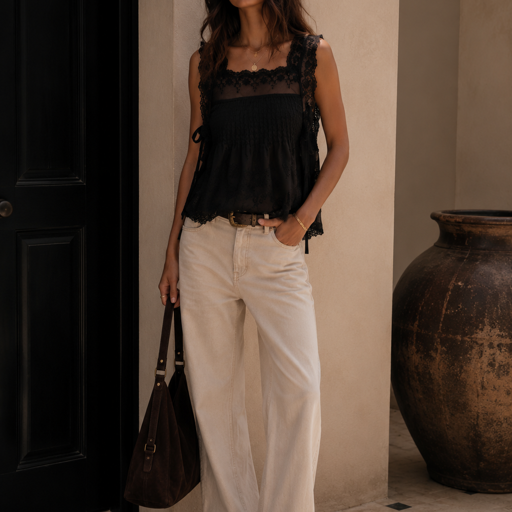 Smocked Eyelet Tank Top
