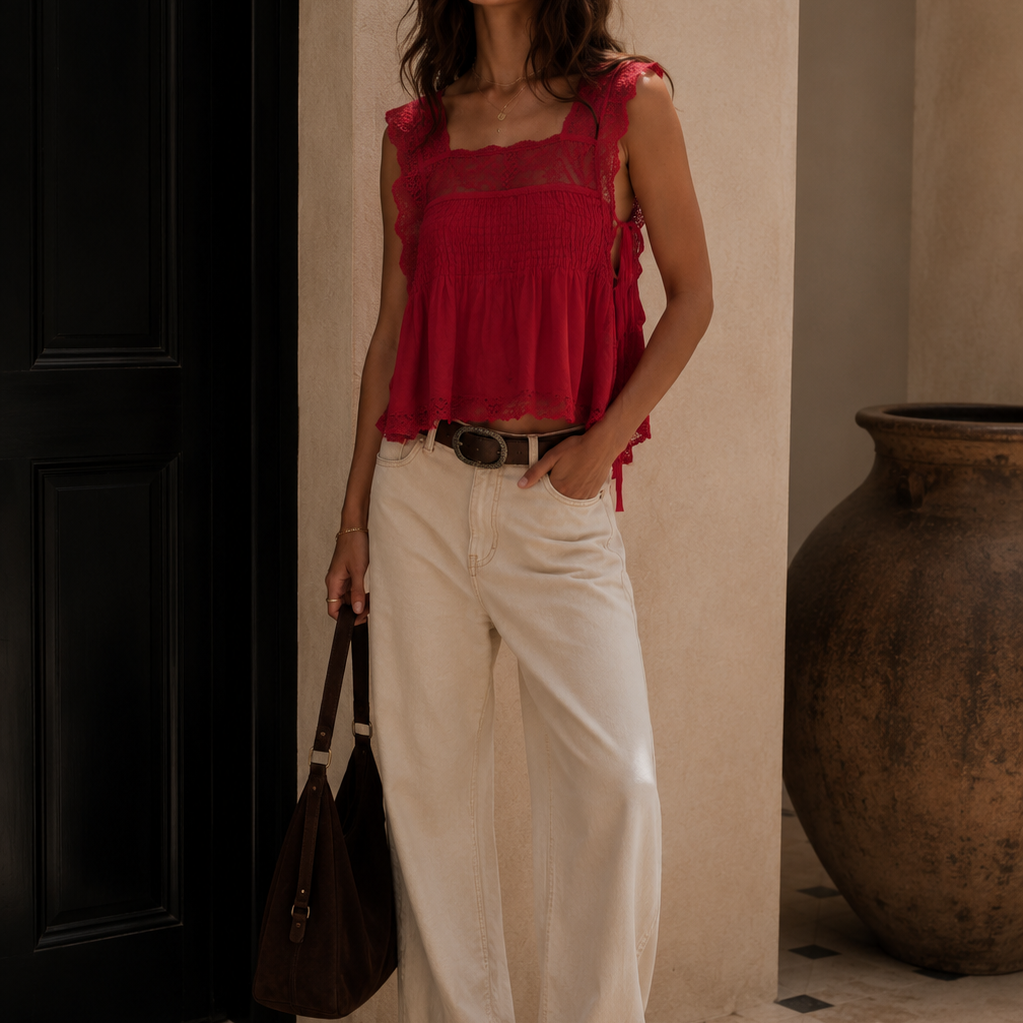 Smocked Eyelet Tank Top