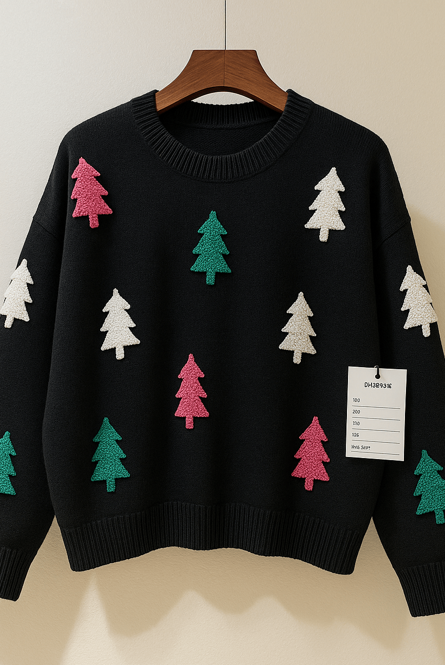 Christmas Tree Appliqué Knit Sweater-Graphic Tees-Krush Kandy, Women's Online Fashion Boutique Located in Phoenix, Arizona (Scottsdale Area)
