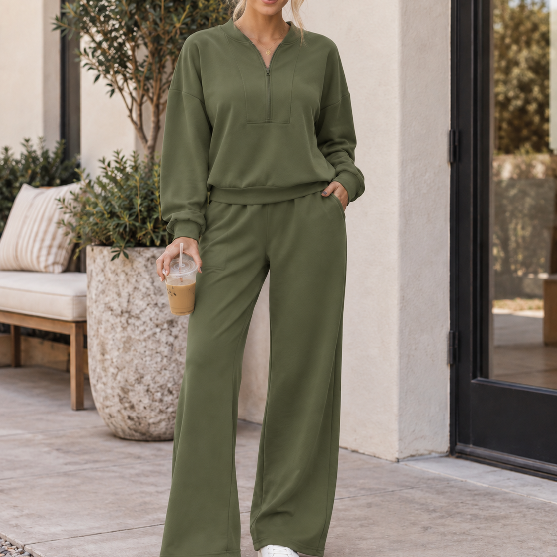 City Stroll Zip-Neck Pullover & Relaxed Pant Set
