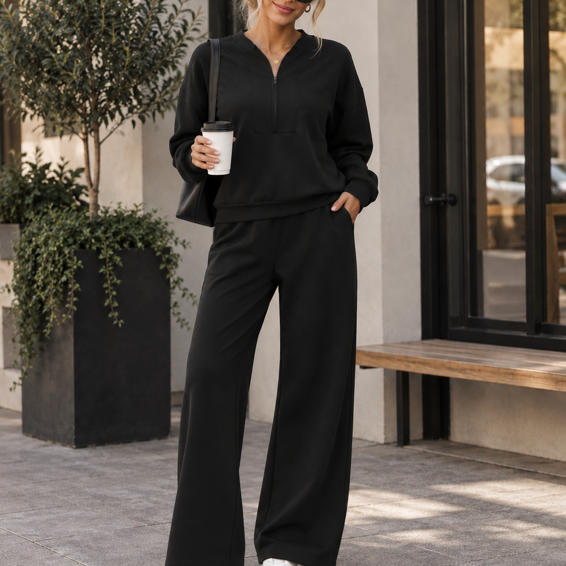 City Stroll Zip-Neck Pullover & Relaxed Pant Set