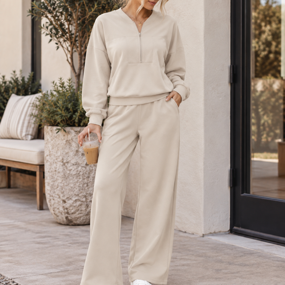 City Stroll Zip-Neck Pullover & Relaxed Pant Set