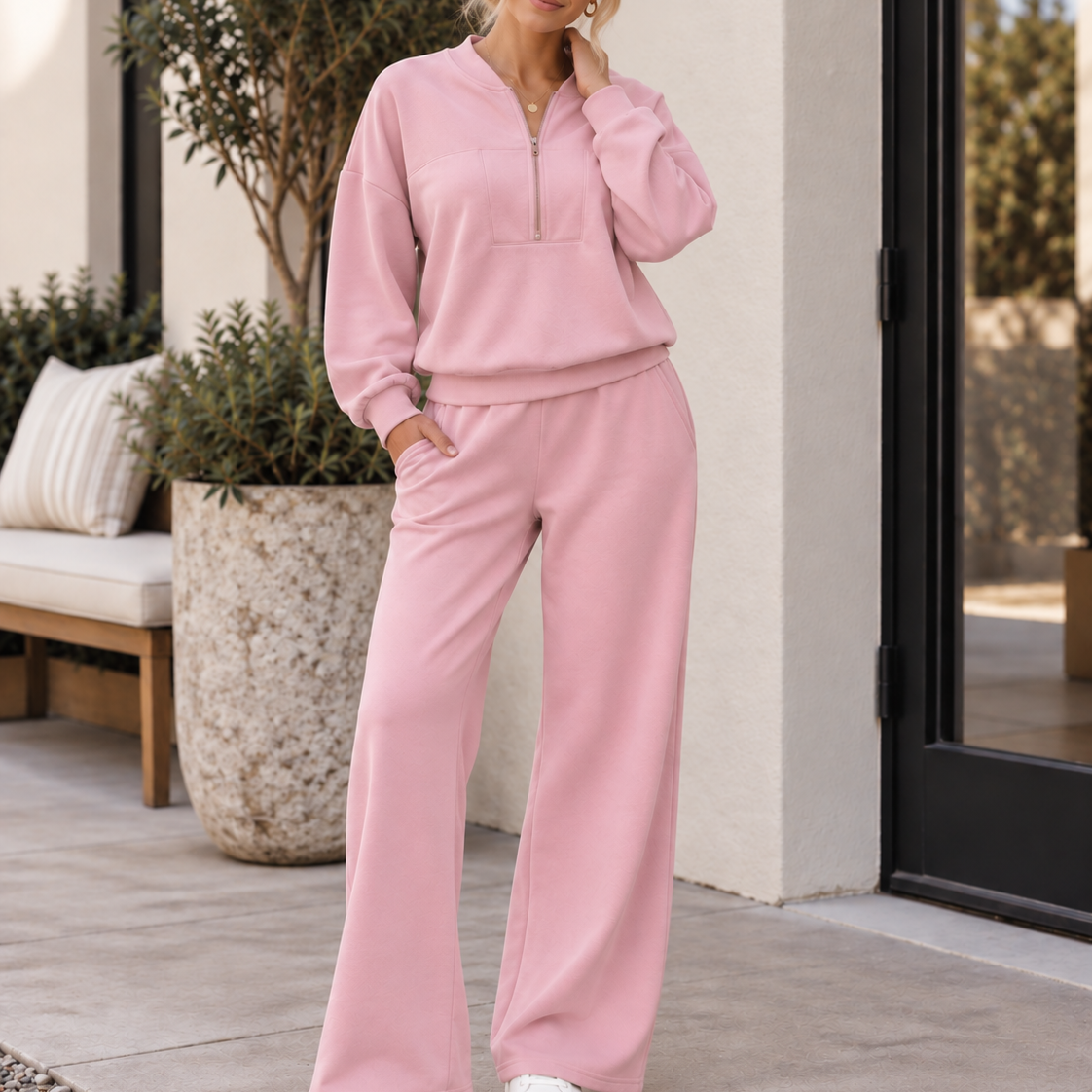 City Stroll Zip-Neck Pullover & Relaxed Pant Set