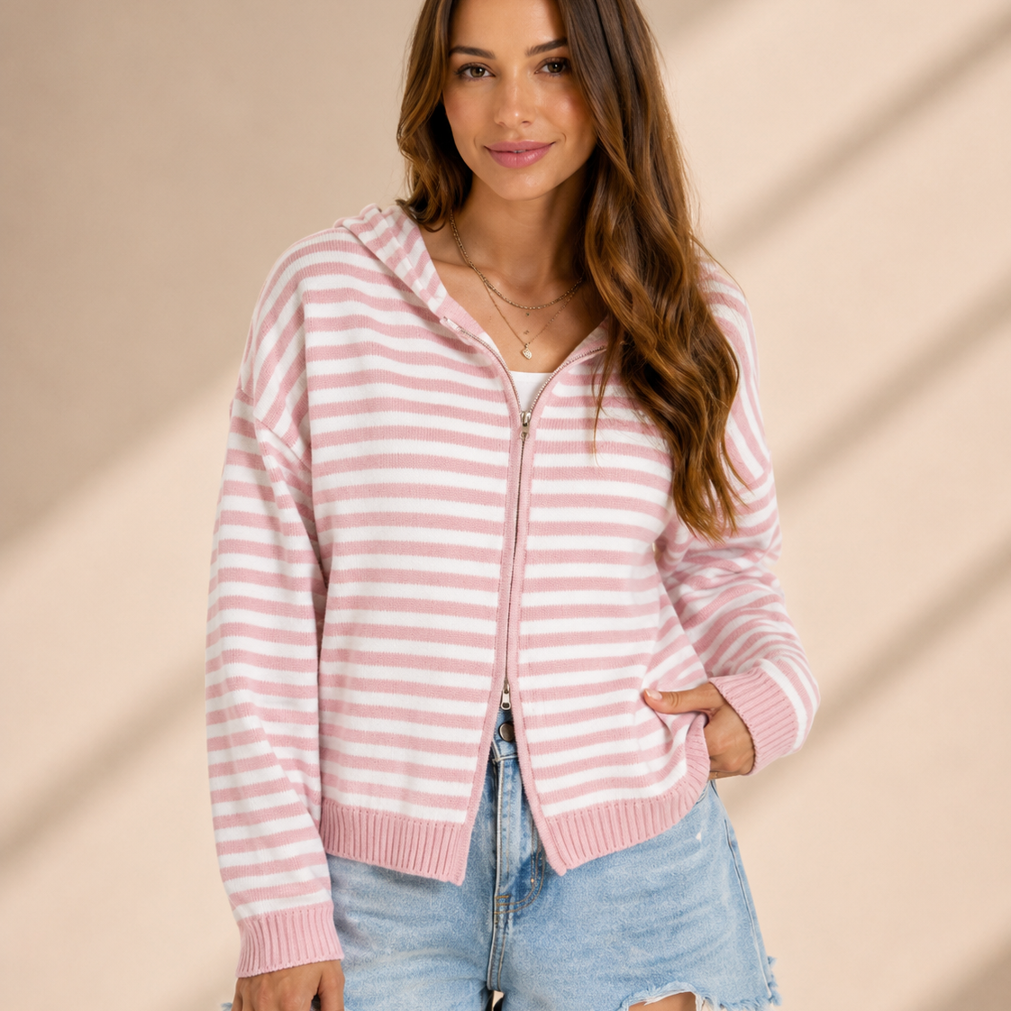 Easy Does It Striped Zip Front Cardigan