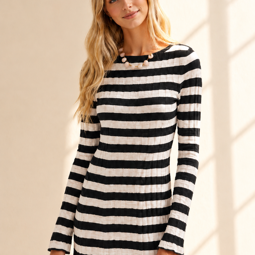 After Hours Striped Knit Mini Dress