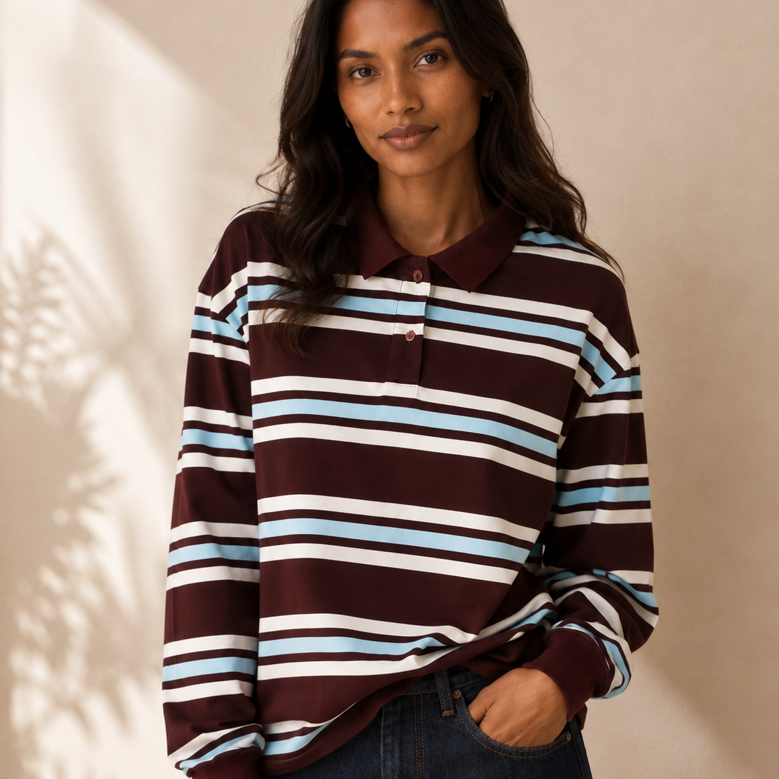 Classic Stripe Half Zip Polo Top