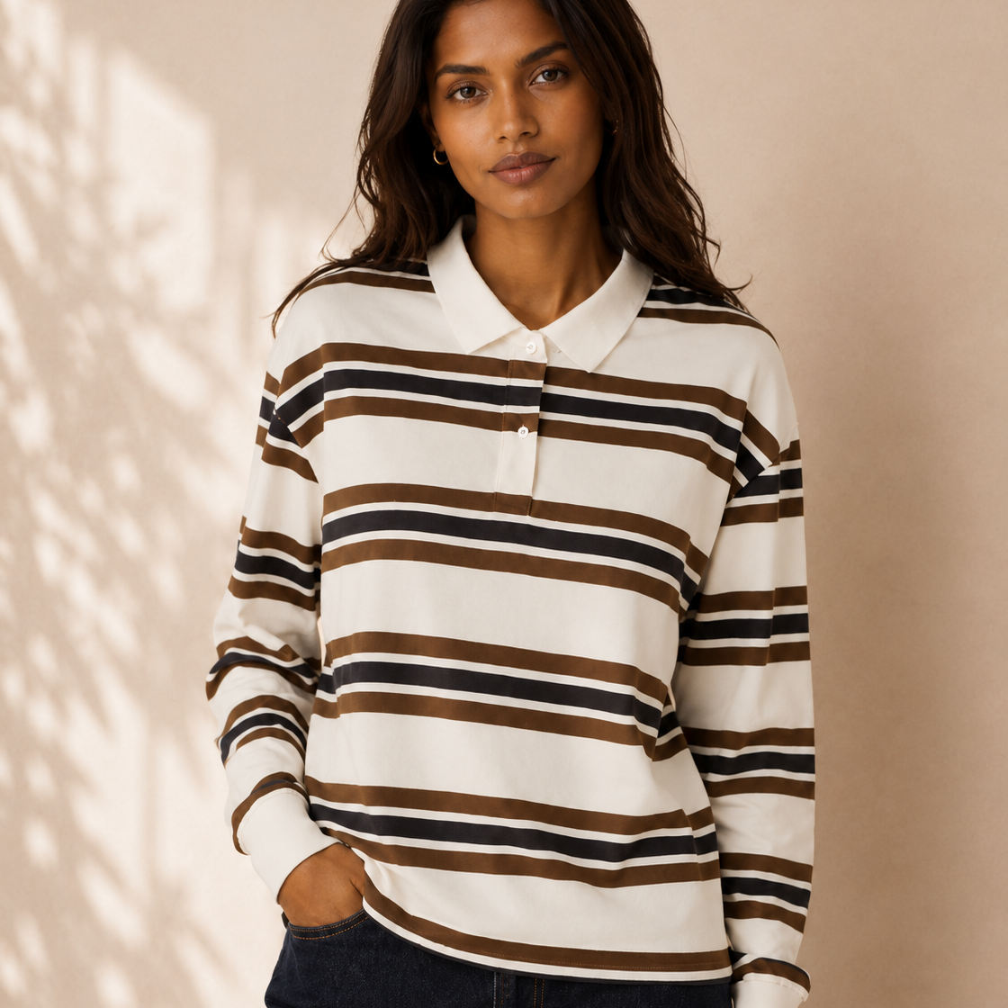 Classic Stripe Half Zip Polo Top