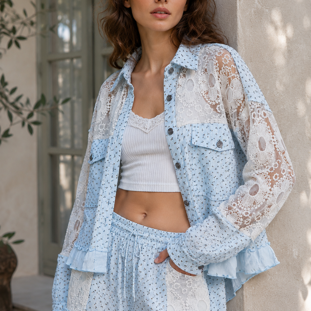 Meadow Whimsy Floral Knit Utility Jacket