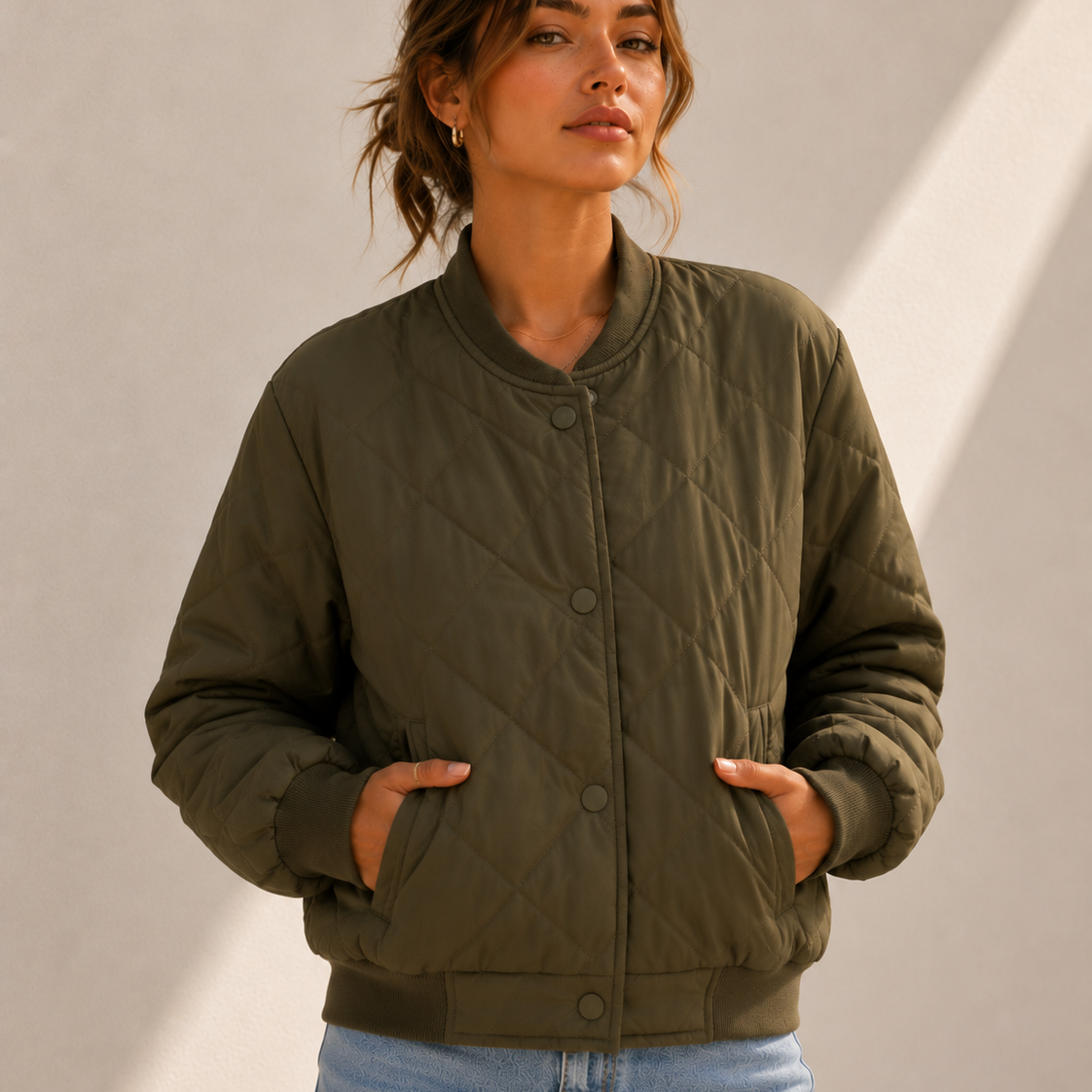 Evergreen Quilted Bomber Jacket