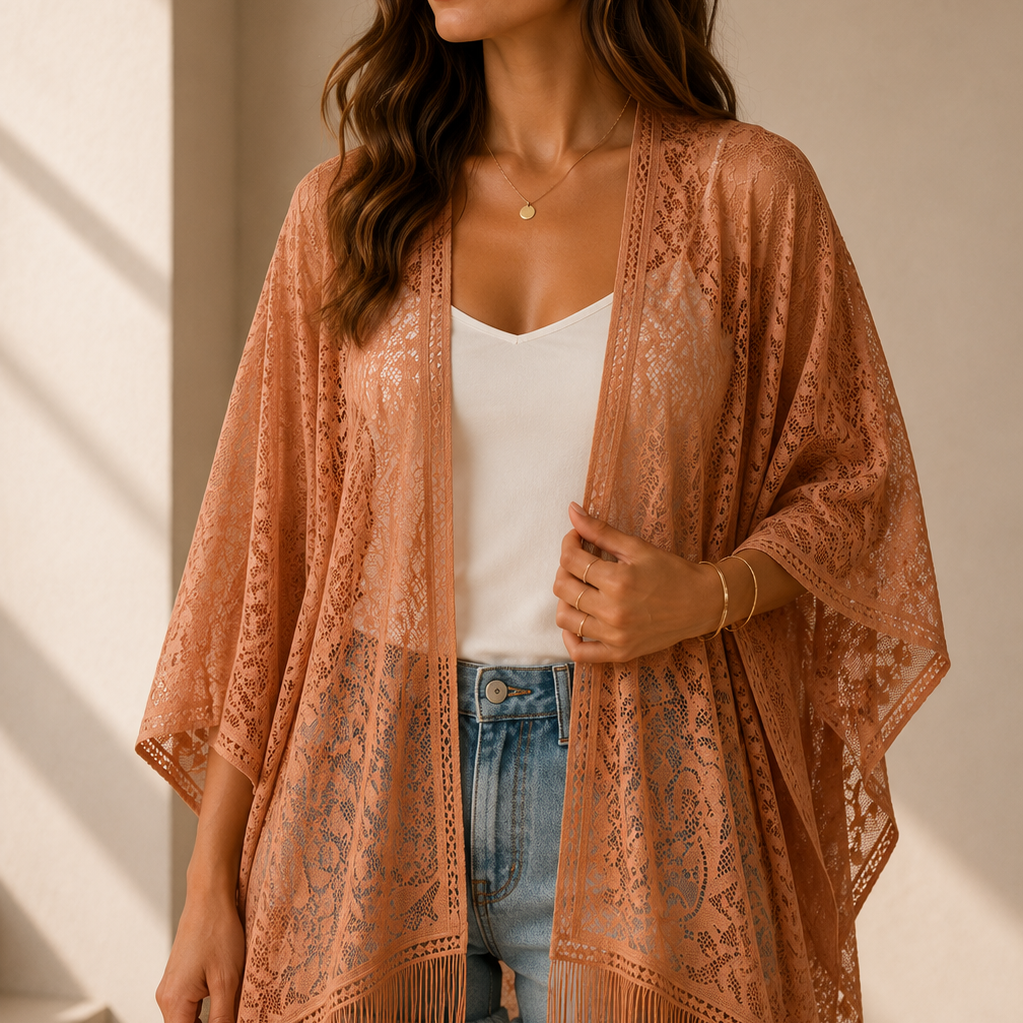 Flower Embroidered Sheer Kimono