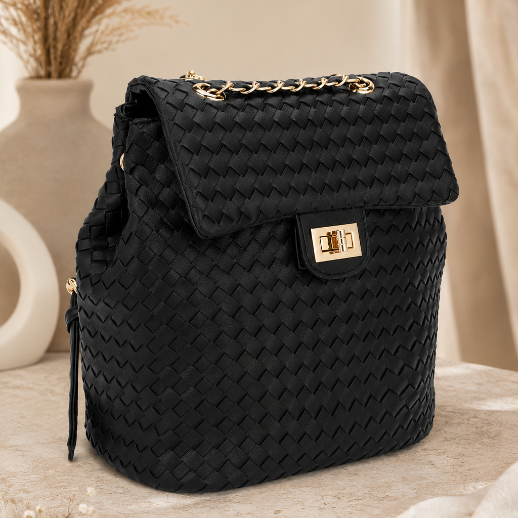 Sienna Woven Vegan Leather Backpack