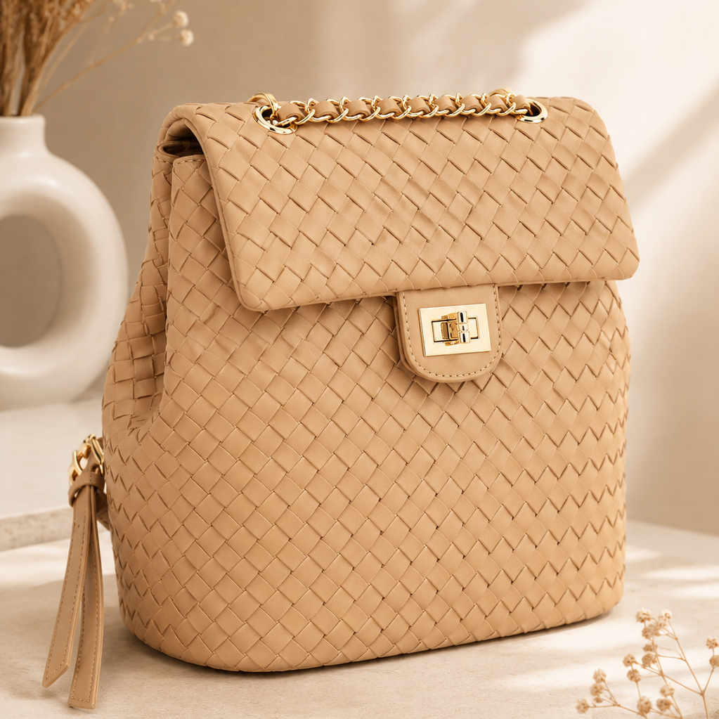 Sienna Woven Vegan Leather Backpack