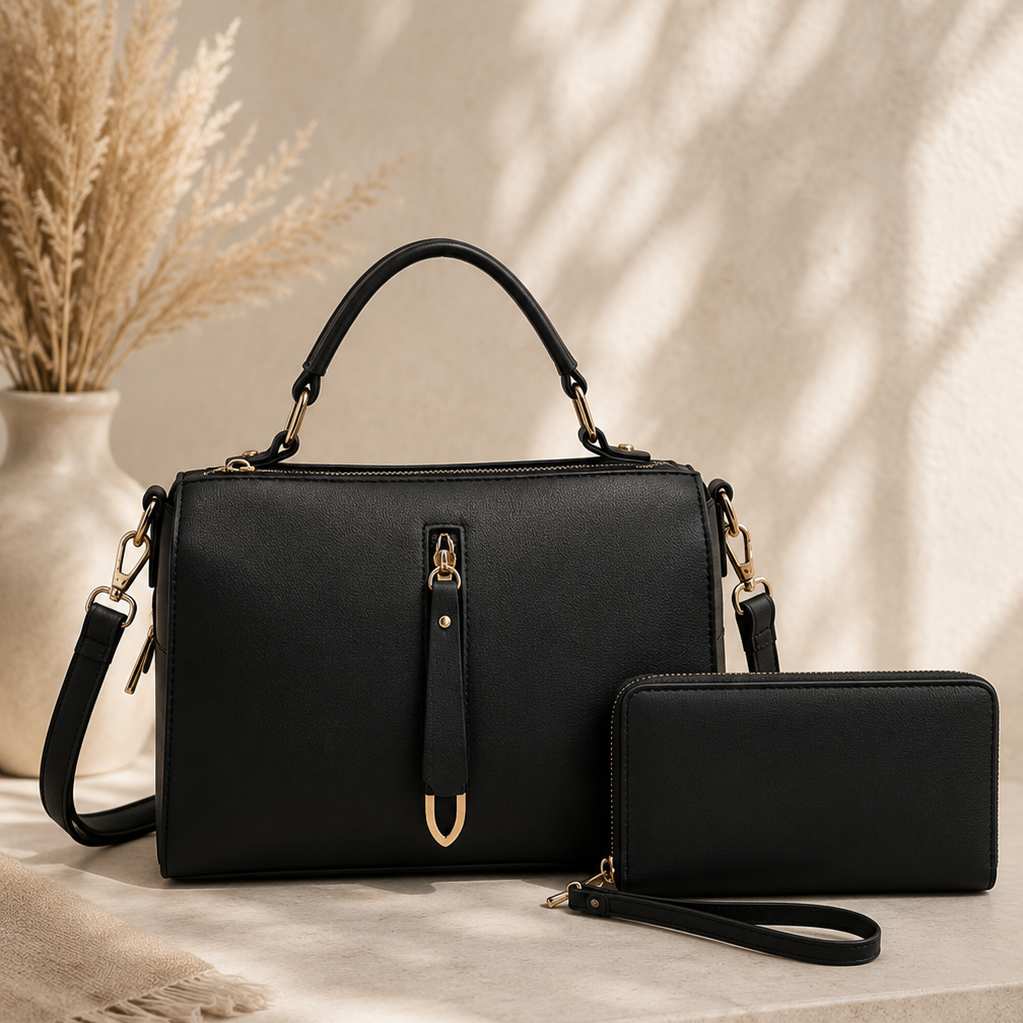Fashion Zipper 2-in-1 Boxy Satchel Set