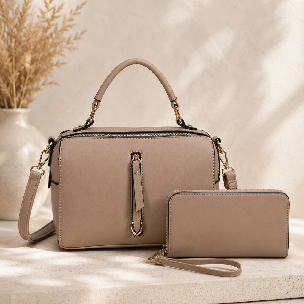 Fashion Zipper 2-in-1 Boxy Satchel Set