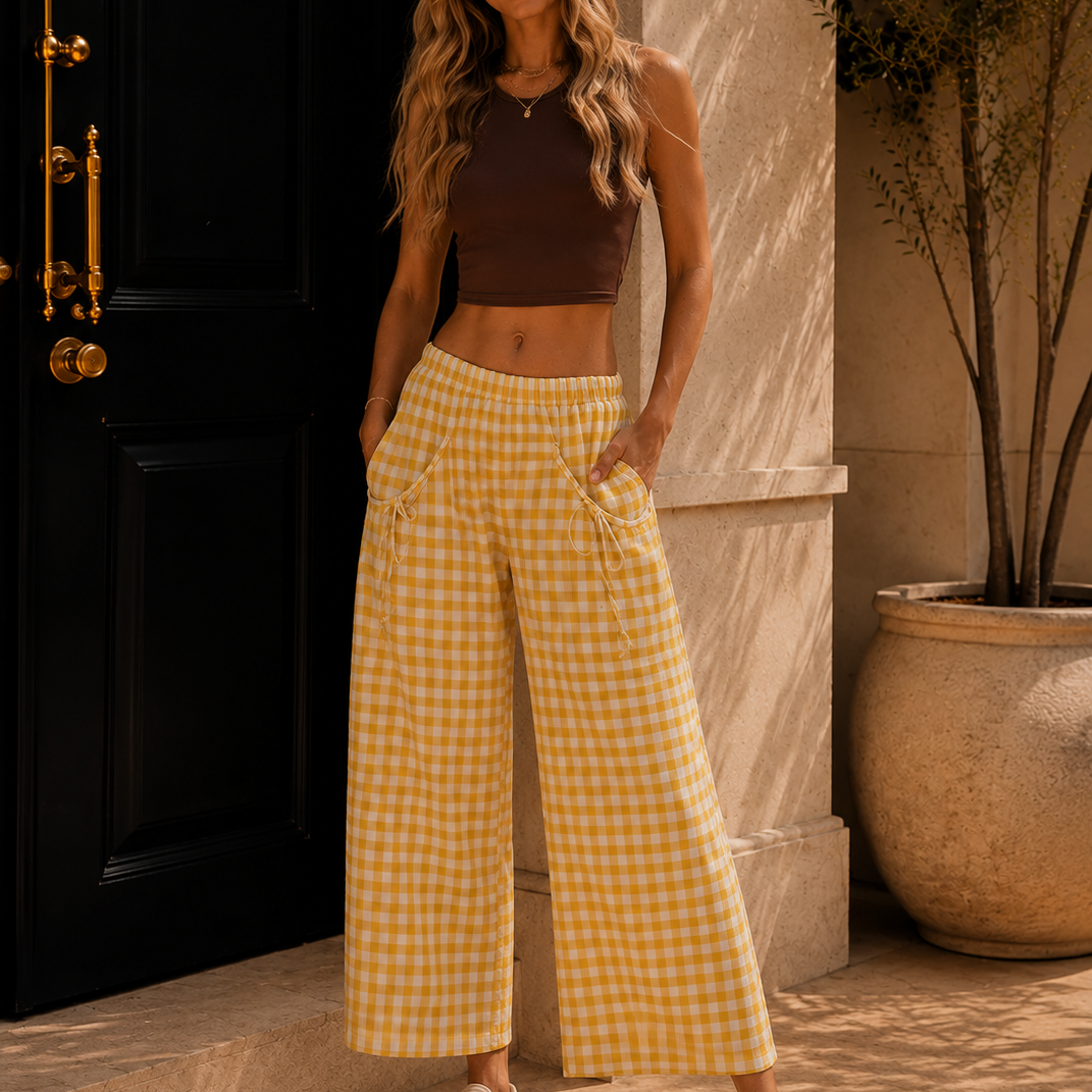 Picnic Day Drawstring Pocket Palazzo Pants