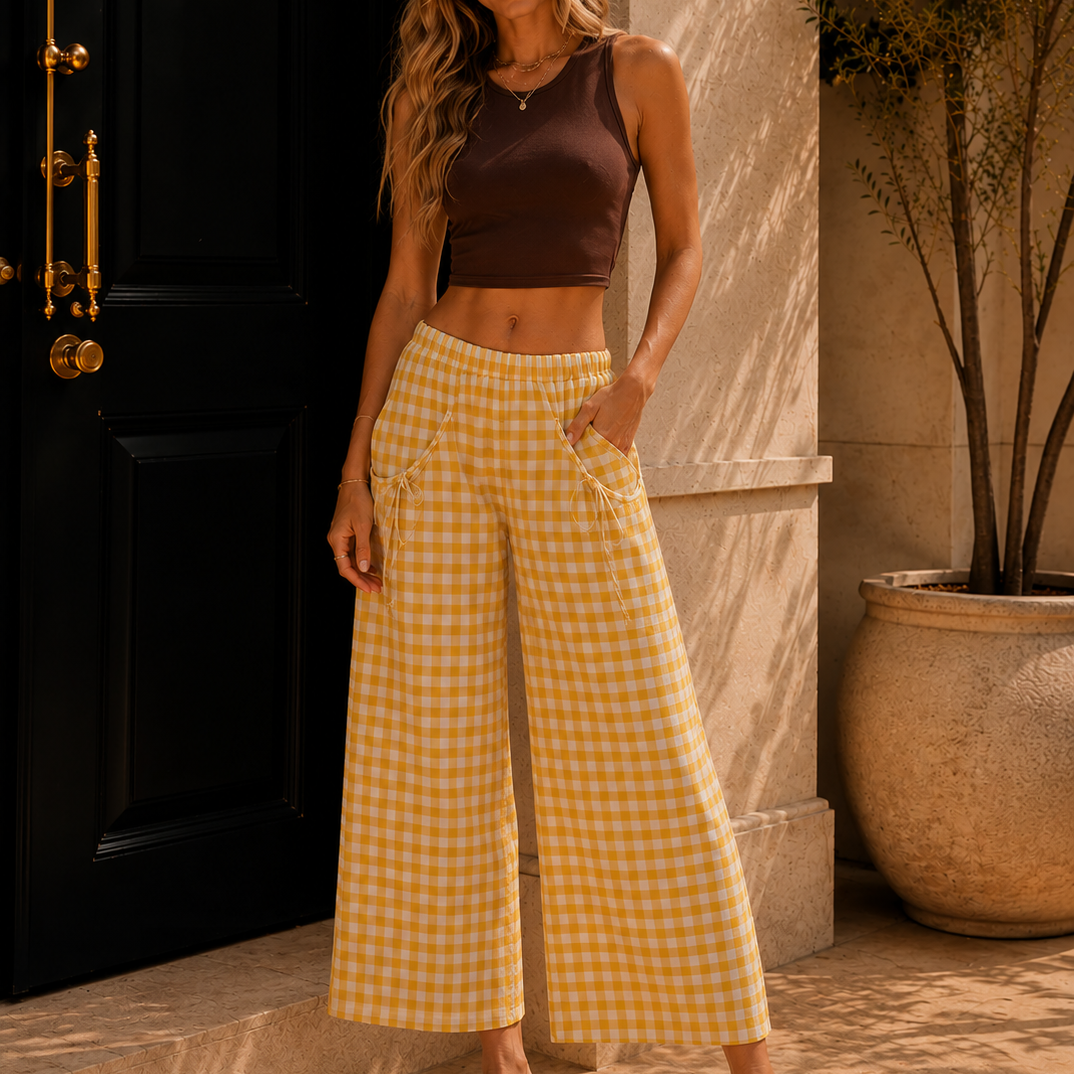 Picnic Day Drawstring Pocket Palazzo Pants