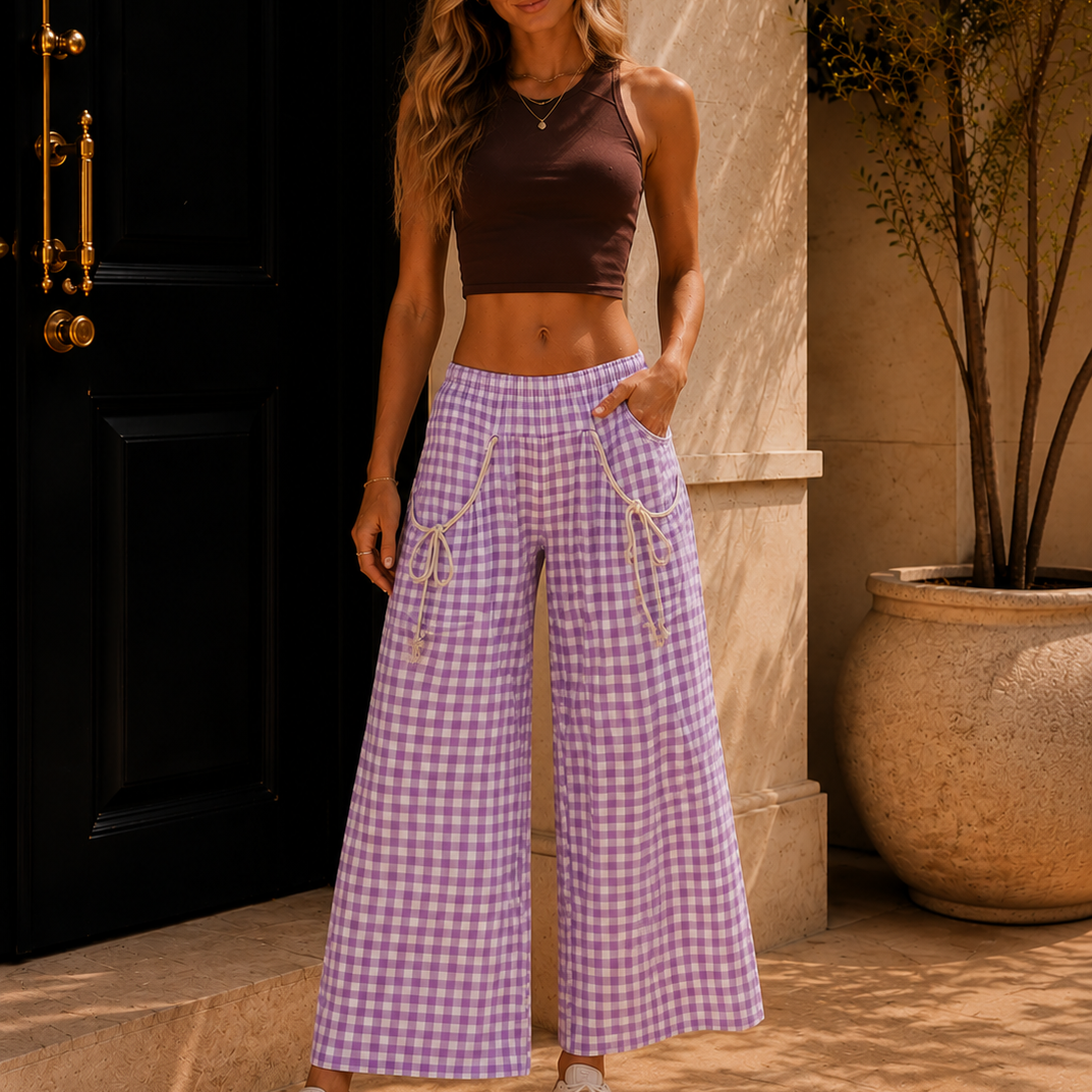 Picnic Day Drawstring Pocket Palazzo Pants
