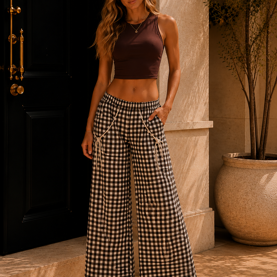 Picnic Day Drawstring Pocket Palazzo Pants