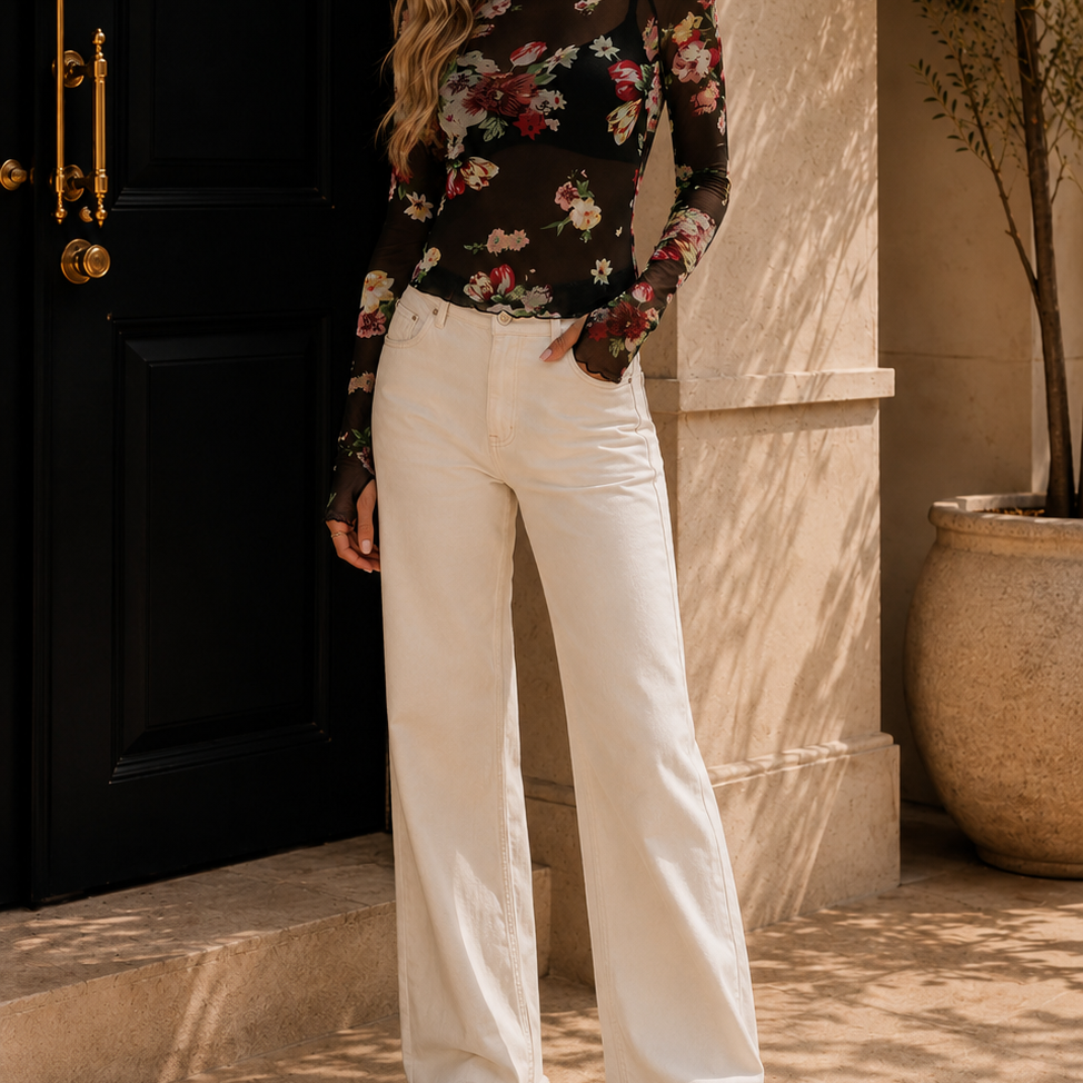 Sheer Floral Long Sleeve Top
