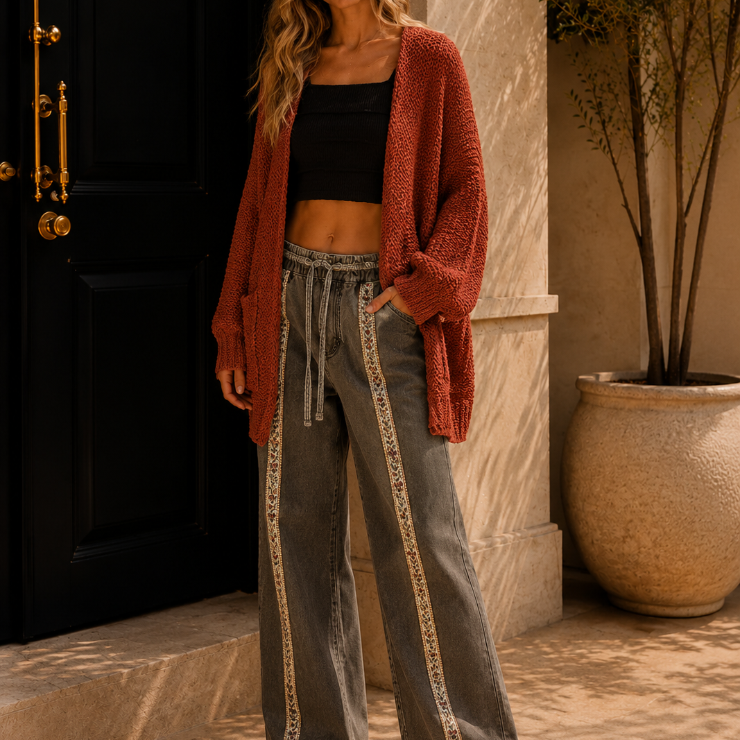 POL Long Sleeve Pockets Solid Sweater Cardigan
