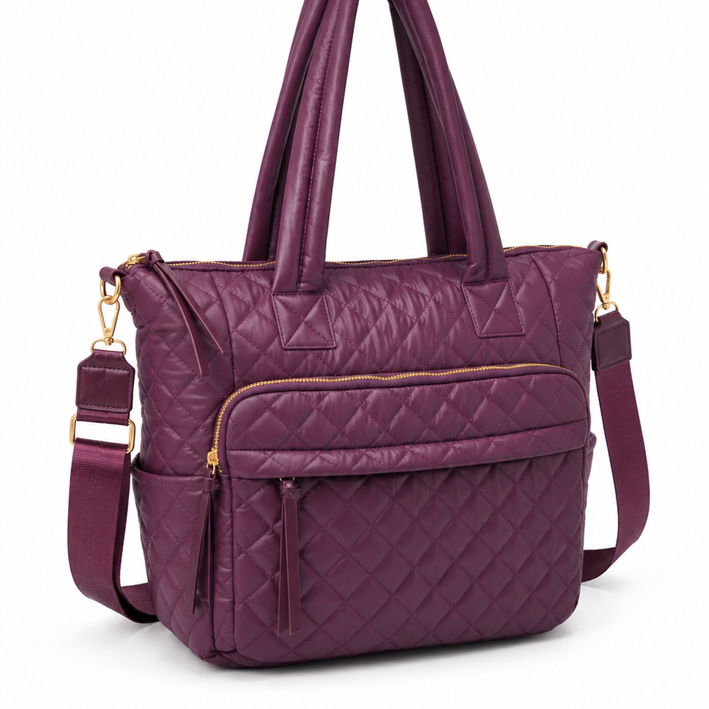 Quilted Nylon Tote Bag with Laptop Sleeve