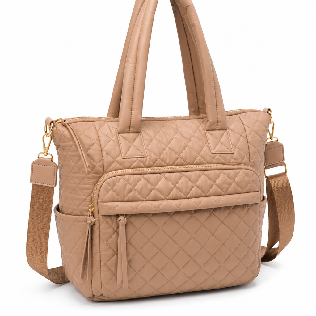 Quilted Nylon Tote Bag with Laptop Sleeve