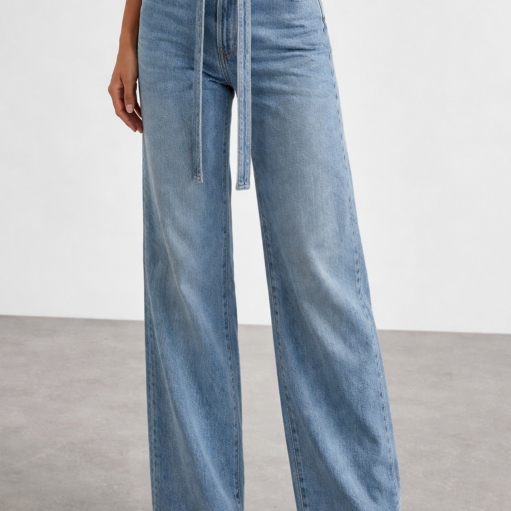 Rhinestone Wide Leg Denim Jeans