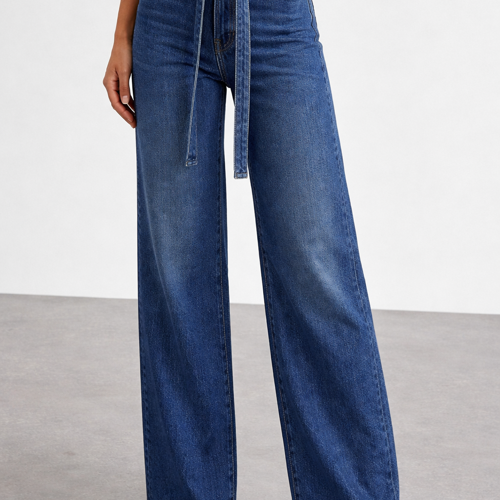 Rhinestone Wide Leg Denim Jeans