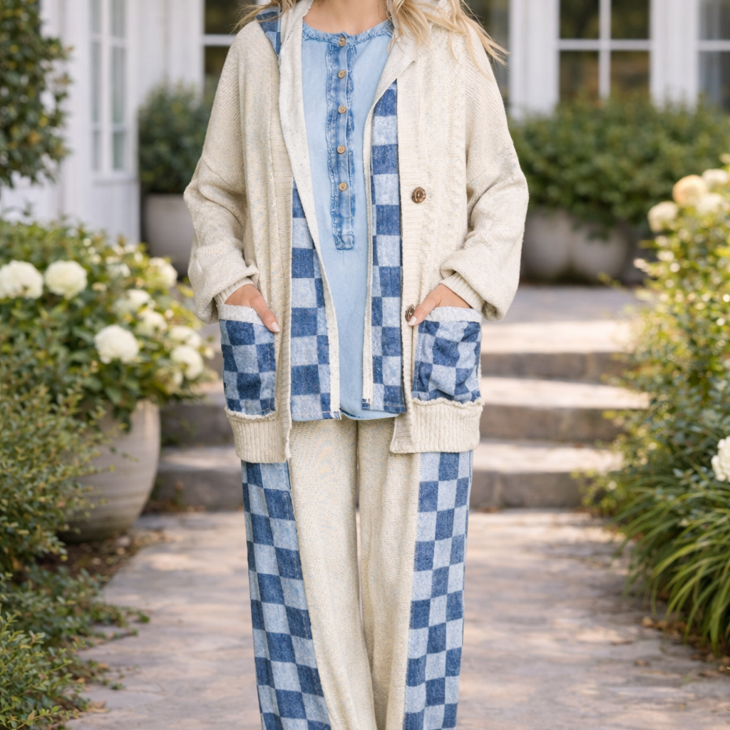 J.HER Mineral Wash Checkerboard Detail Sweater Pants