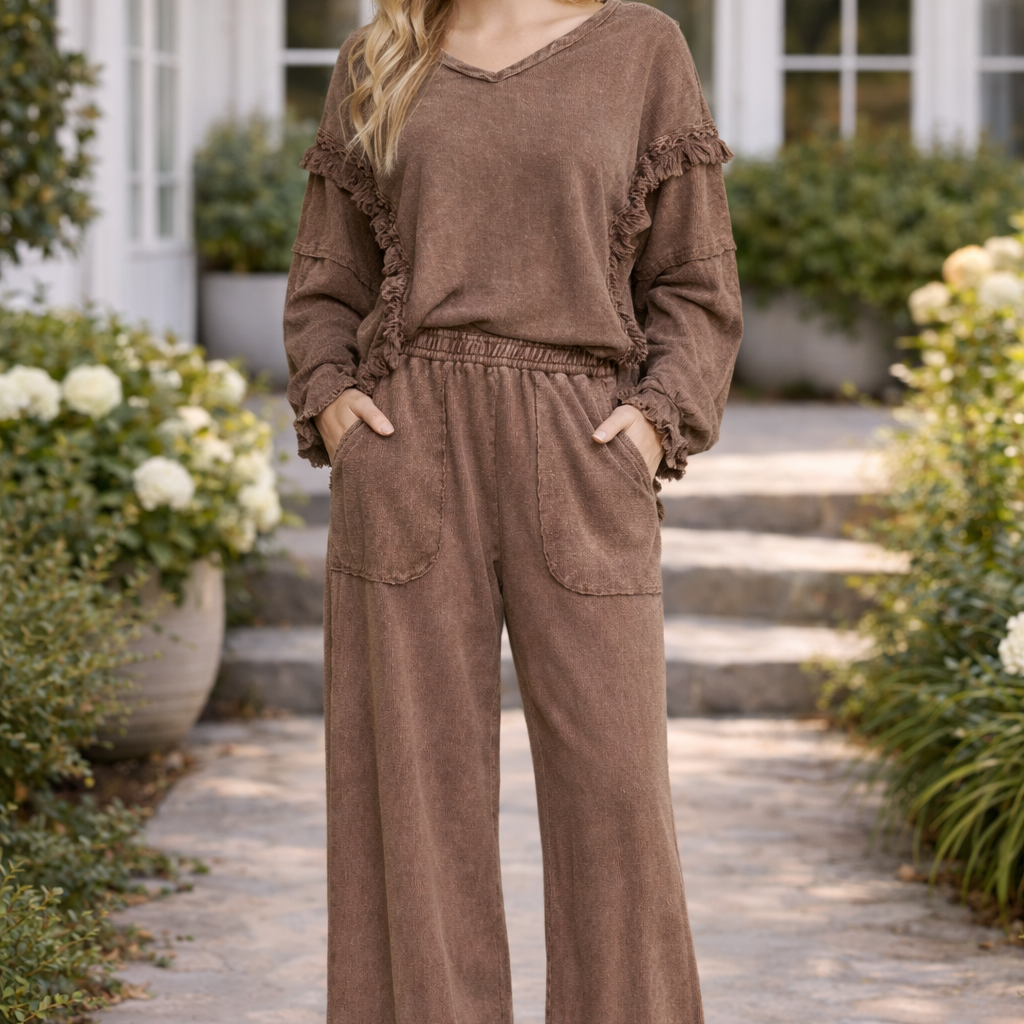 Mineral Washed Tassel Fringe Pants