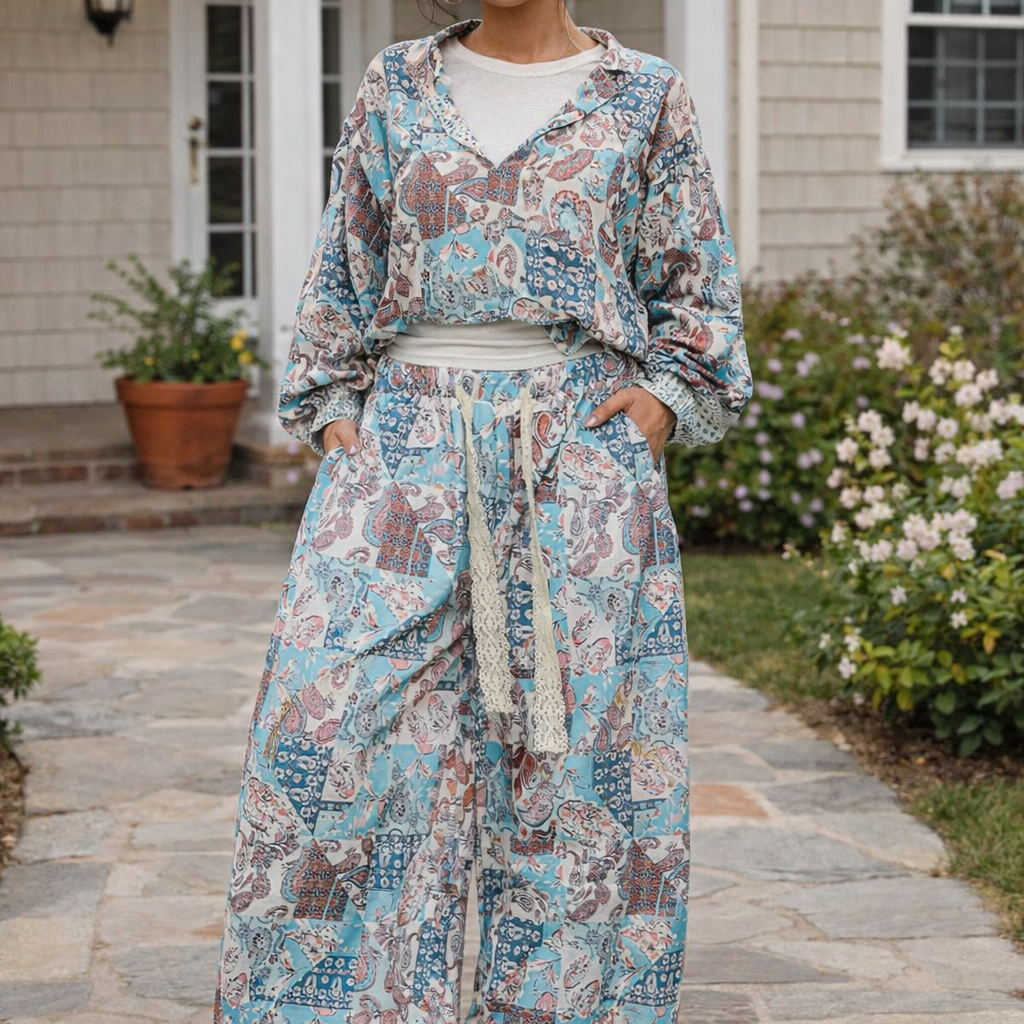 Elastic Waistband Paisley Casual Jogger Pants