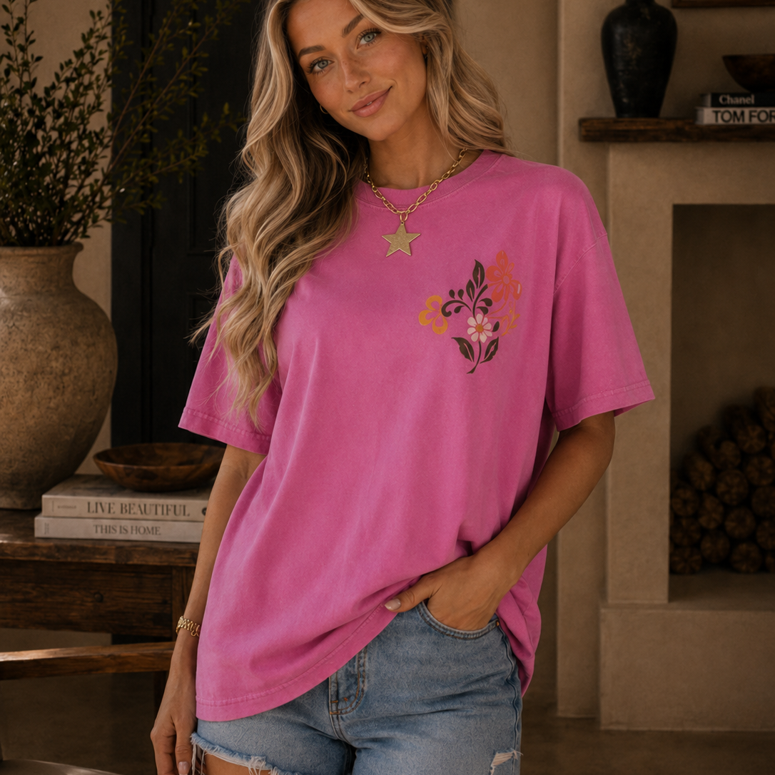 Floral Cow Skull Graphic Premium Washed Tee