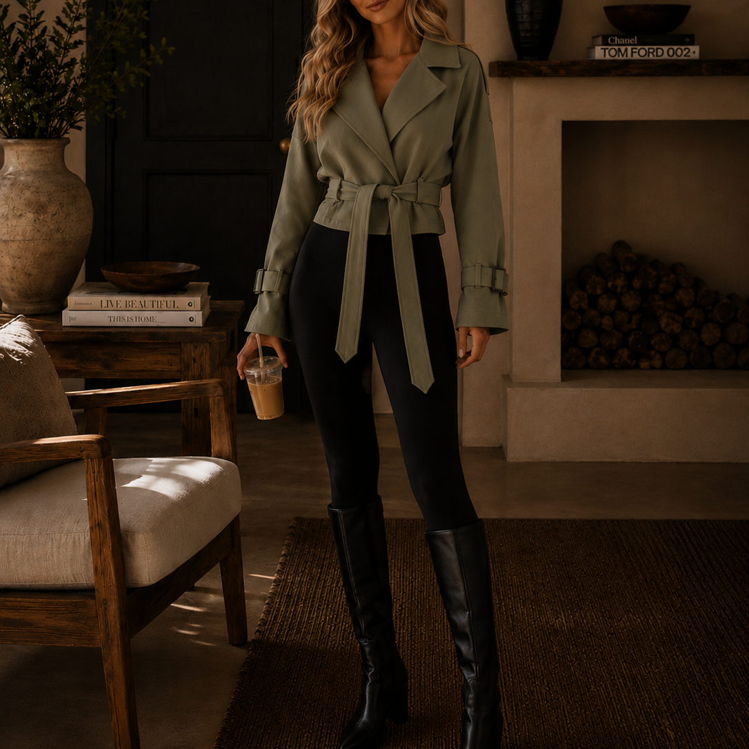 Tie Waist Cropped Trench Jacket