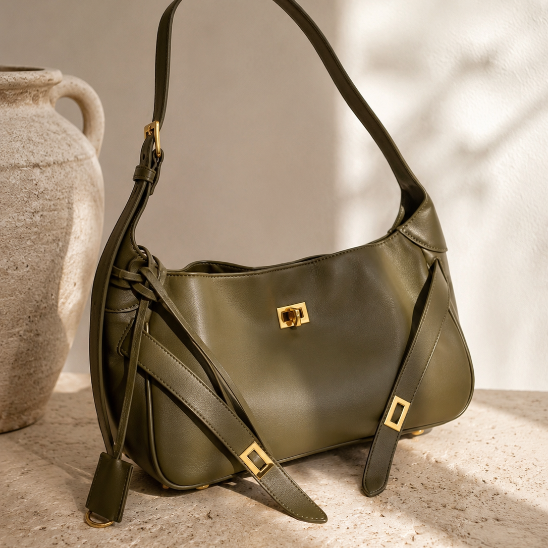 Mara Taupe Leather Shoulder Bag