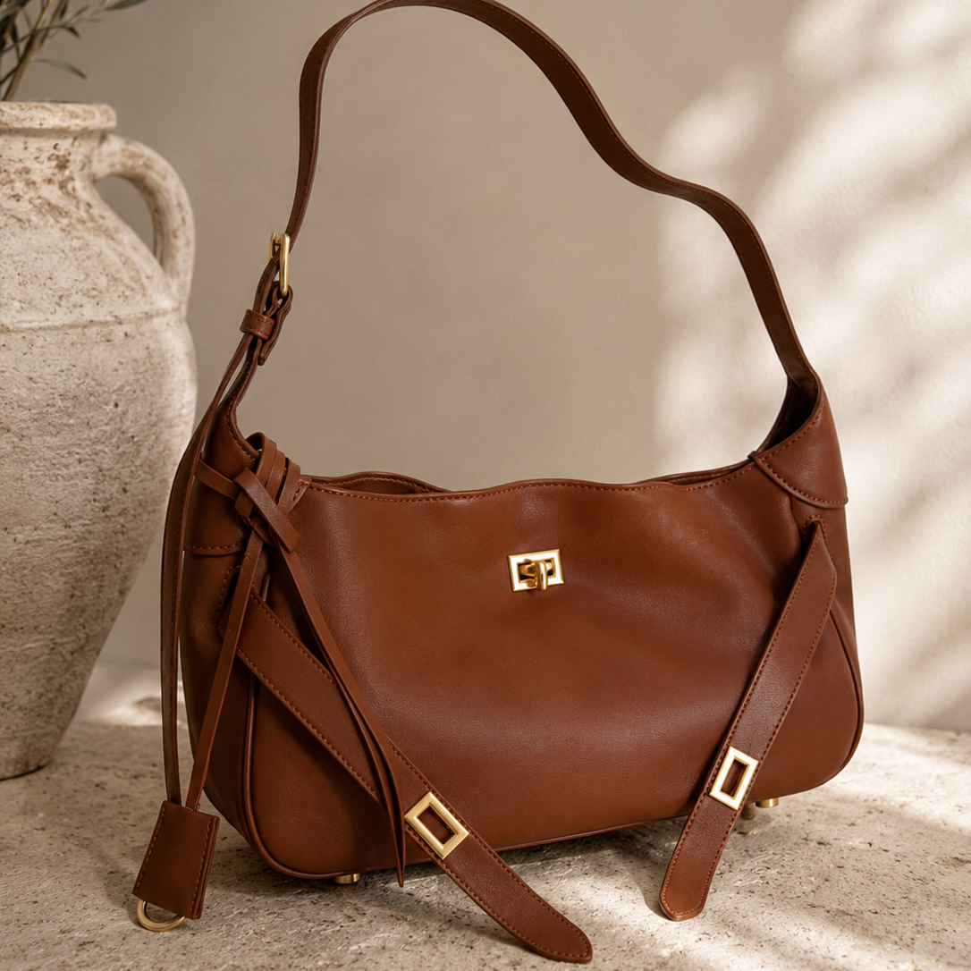 Mara Taupe Leather Shoulder Bag
