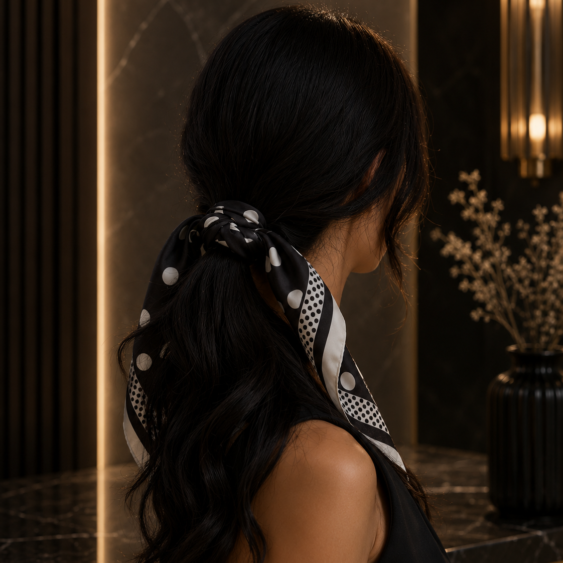 Classic Charm Polka Dot Satin Square Scarf