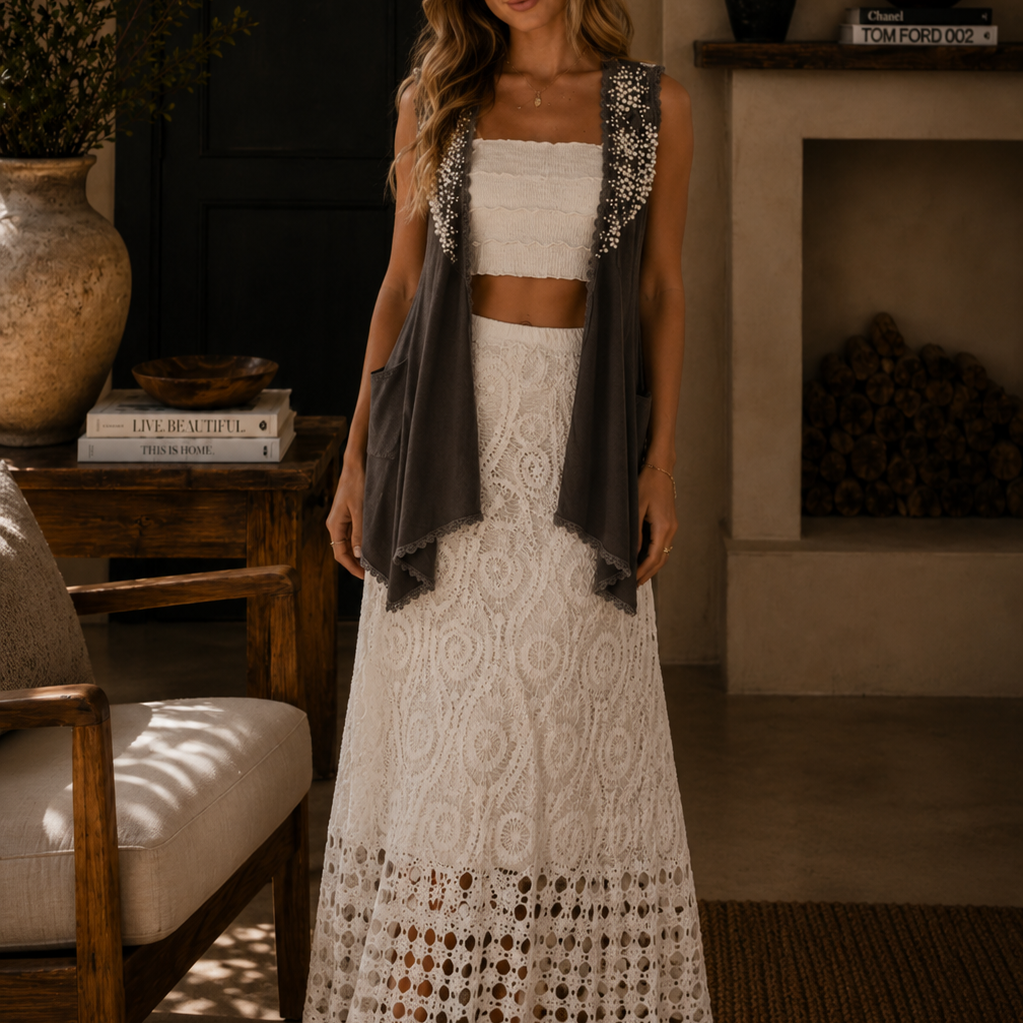 POL Pearl Embellished Cardigan