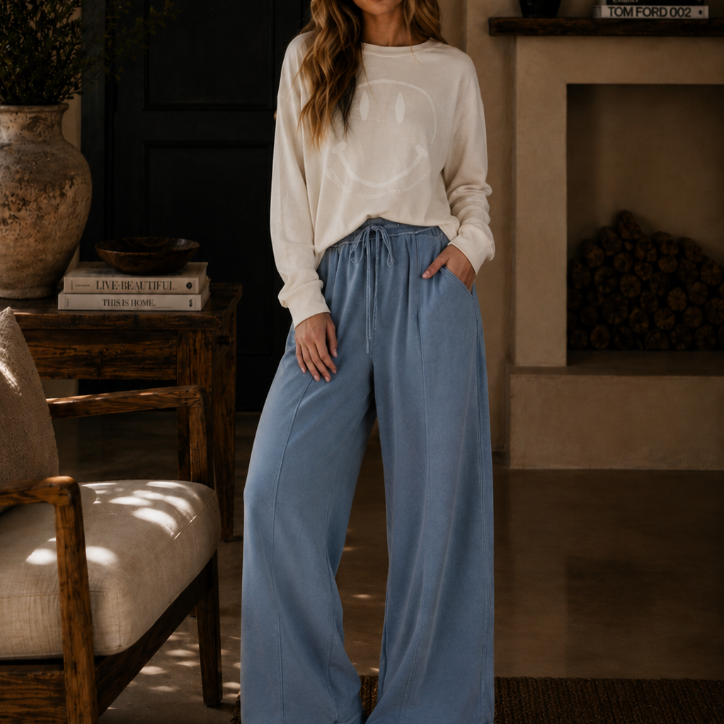 Vintage Wash Wide Leg Lounge Pants