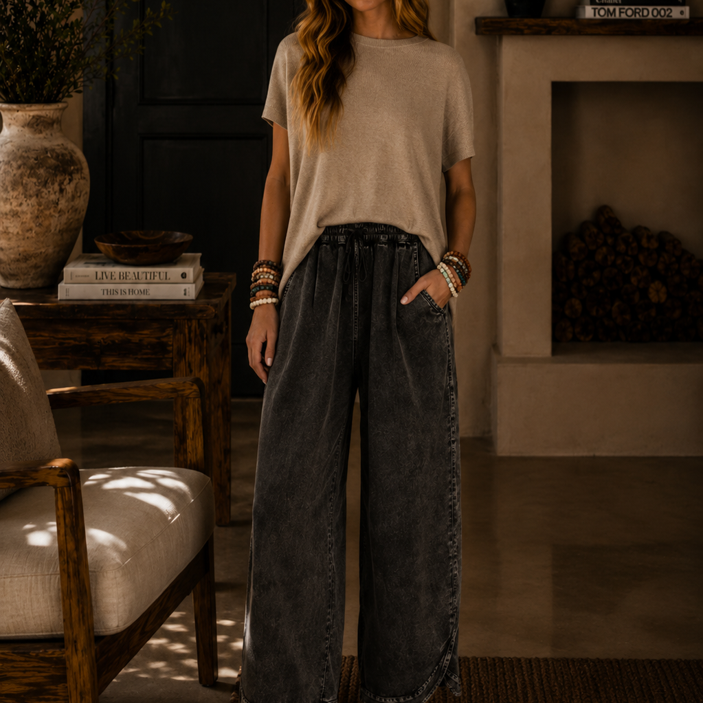 Vintage Wash Wide Leg Lounge Pants