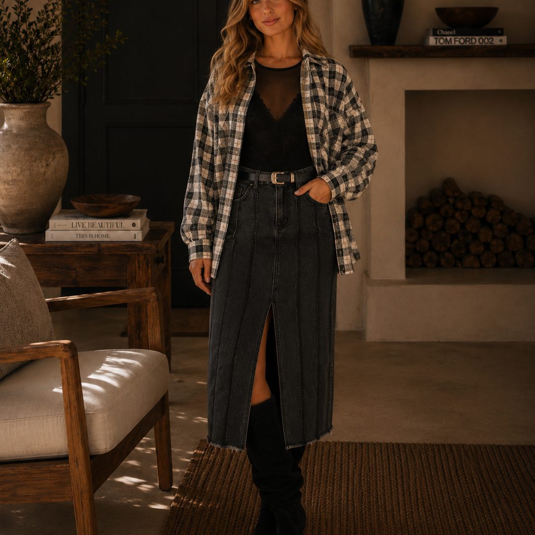 Gingham Sequin Pocket Sherpa Lined Jacket
